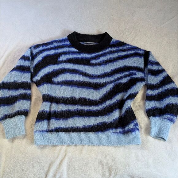 Anthropologie Salma Wavy Striped Sweater Women's Medium Navy Blue Eyelash - Picture 2 of 6